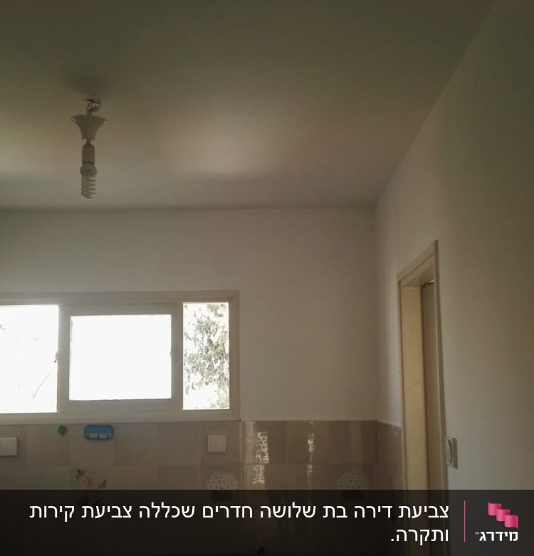 קירות צבועים בלבן עם מנורה תלויה
